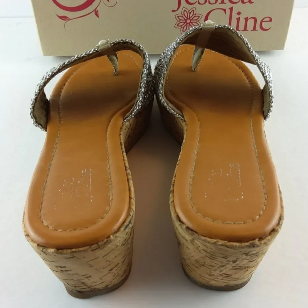Jessica Cline Debut silver cork wedge heel slides